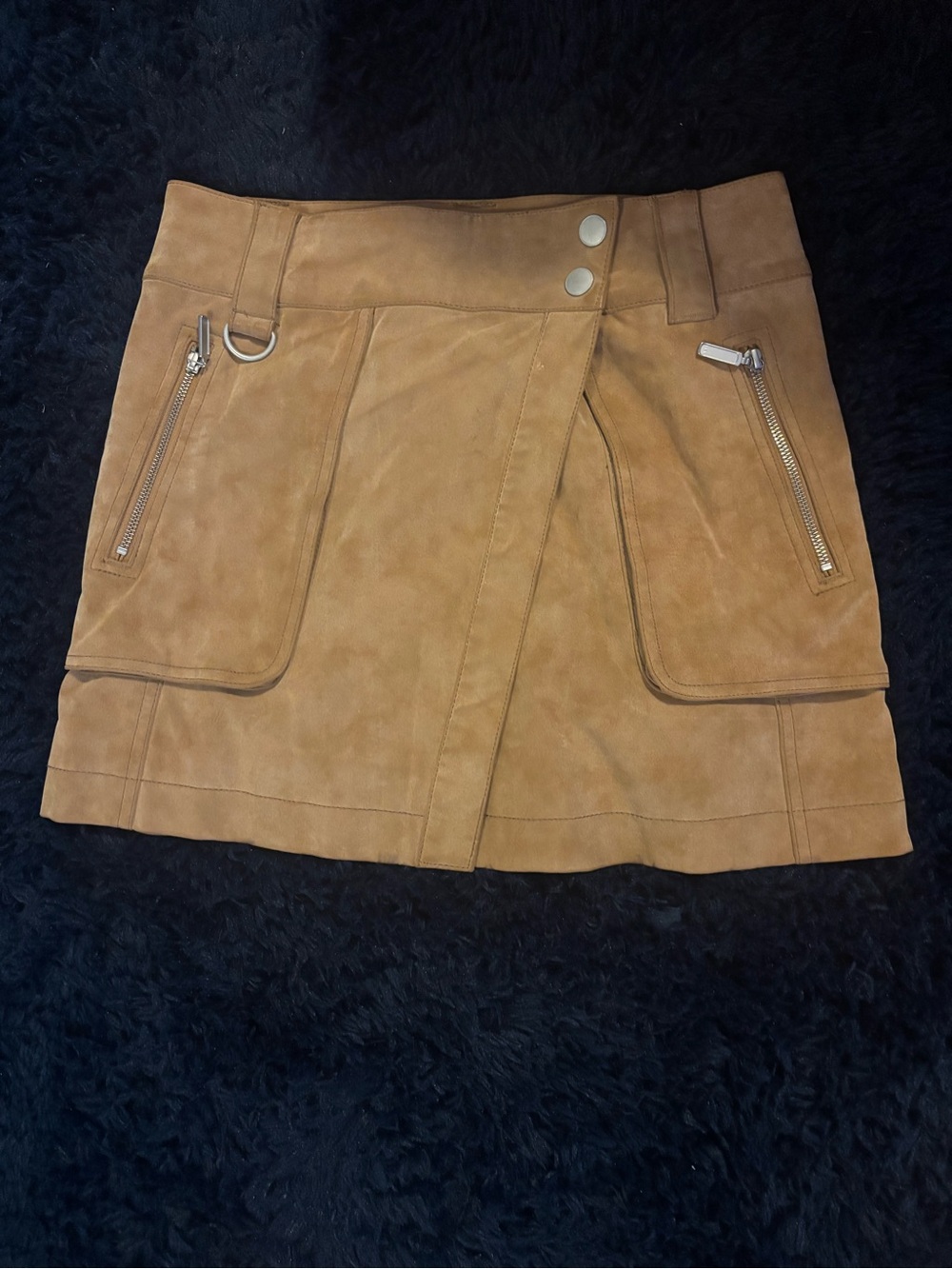 Free People Tan faux Suede Mini wrap Skirt cargo women’s size 4